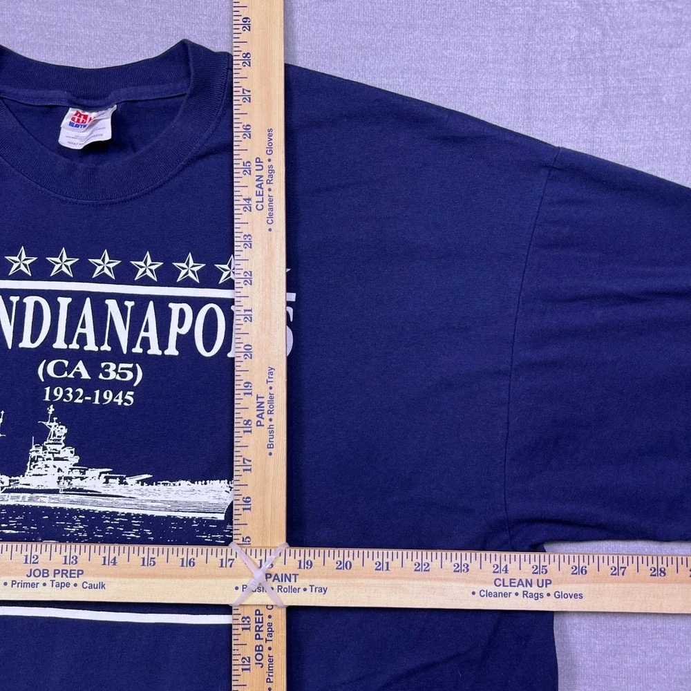 USS Indianapolis CA 35 Fighter Ship Mens Hanes T Shirt Adult XXL Navy‎ Blue